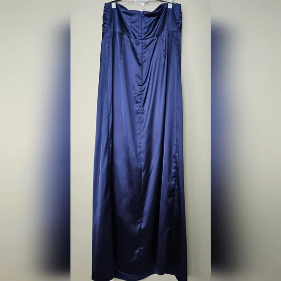 Lulus Memorable Entrance Dark Blue Strapless Satin Maxi Dress, Size XL - Picture 9 of 10
